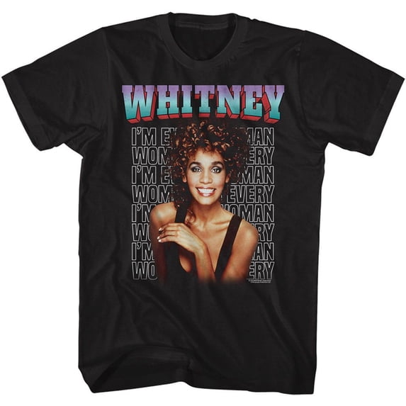 Whitney Houston Every Woman Stacked Black Adult T-Shirt 2Xt