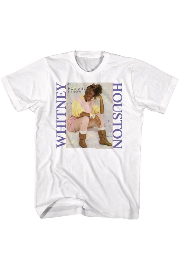 Whitney Houston Pastel How Will I Know White Adult T-Shirt Xl