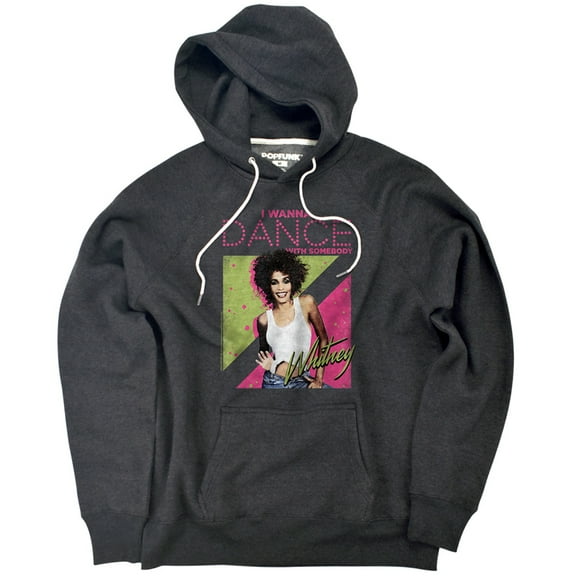 Whitney Houston I Wanna Dance Unisex Adult Slim Fit Pull-Over Heather Hoodie, Charcoal, Small