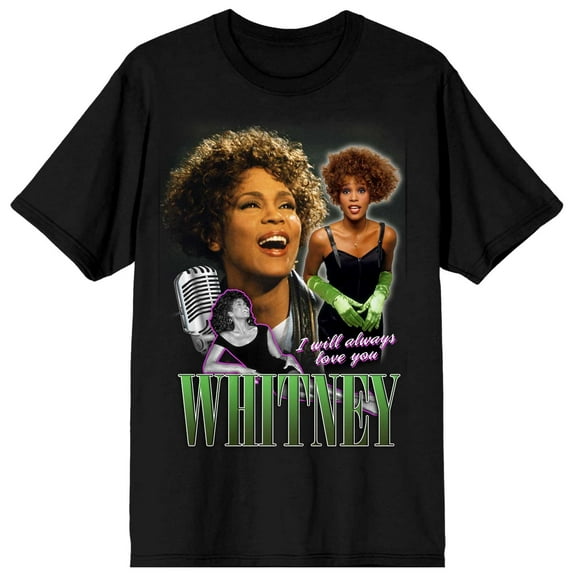 Whitney Houston I Will Always Love You Screen Print Men's Black T-shirt-Medium