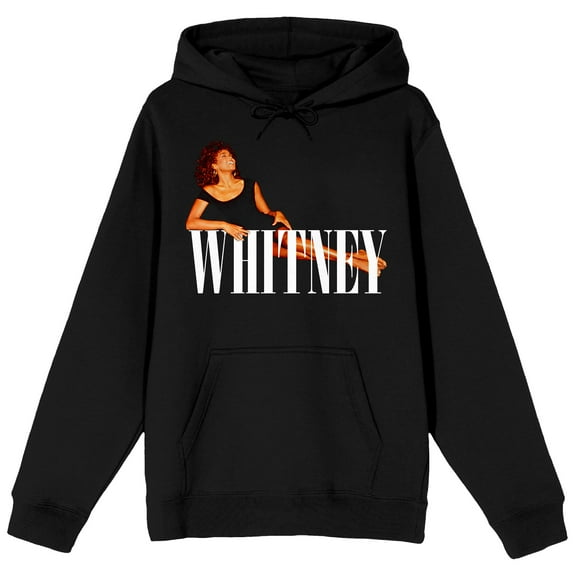 Whitney Houston Lounging Pose Long Sleeve Men's Black Hooded Sweatshirt-3XL