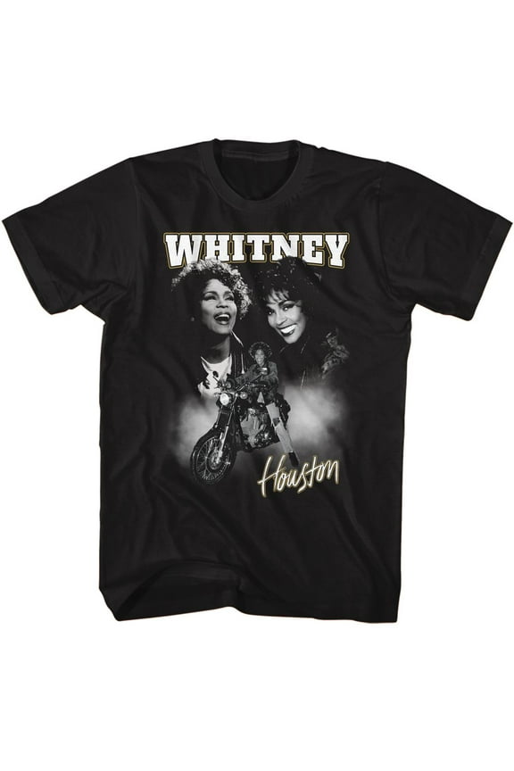 Whitney Houston Motorcycle Collage Black T-Shirt