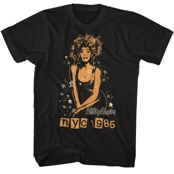 Whitney Houston NYC 1985 Stars Black T-Shirt