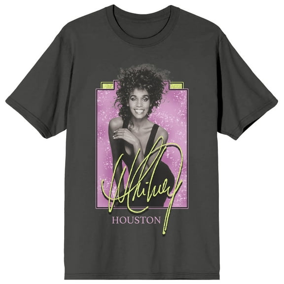 Whitney Houston Neon Colors Crew Neck Short Sleeve Charcoal Women's T-shirt-Medium