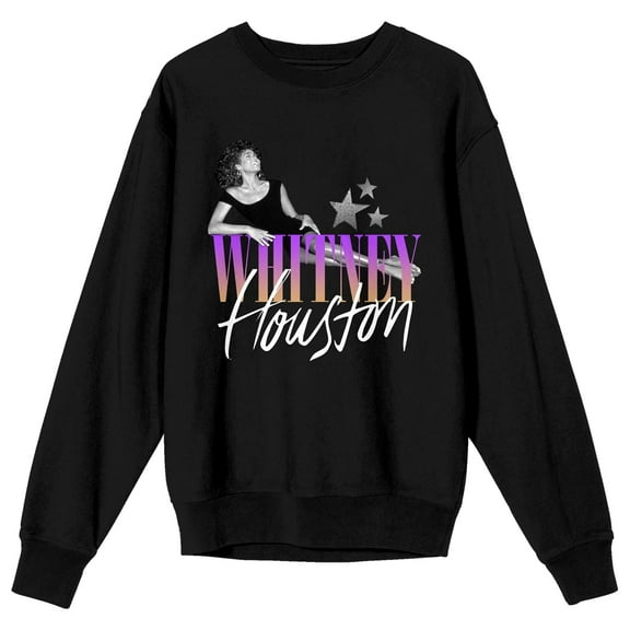 Whitney Houston Ombre Text Retro Style Women's Black Crew Neck Sweatshirt-Medium