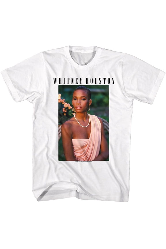 Whitney Houston Photo And Logo White Adult T-Shirt L