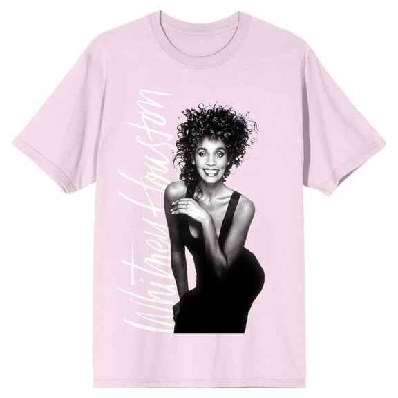Whitney Houston Photo and Signature Women's Pink T-shirt-XL
