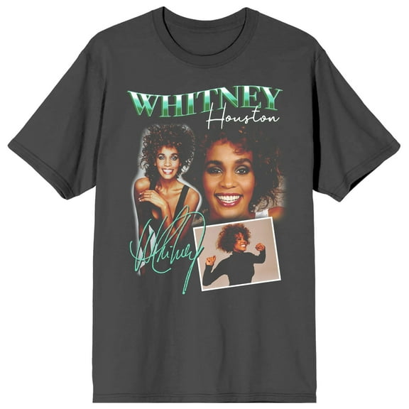 Whitney Houston Portrait Collage Charcoal T-shirt-Medium