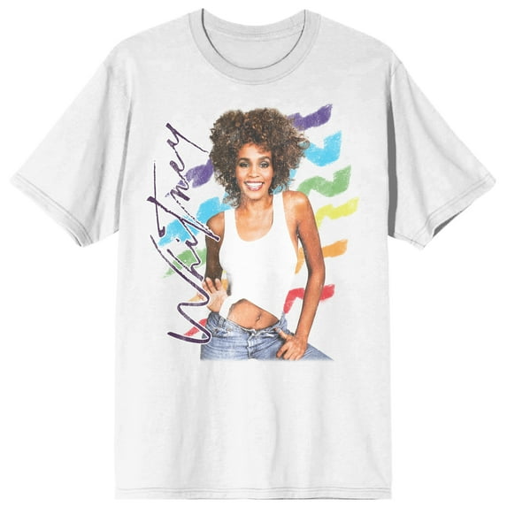 Whitney Houston Rainbow Scribbles Crew Neck Short Sleeve Natural Men's T-shirt - 6XL