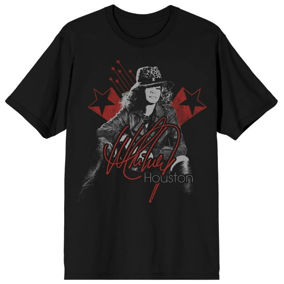 Whitney Houston Red Stars Crew Neck Short Sleeve Women's Black T-shirt-3XL