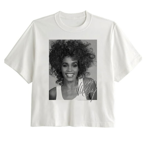 Whitney Houston Signature Album Women's Crop Top (White, Women'sXL)