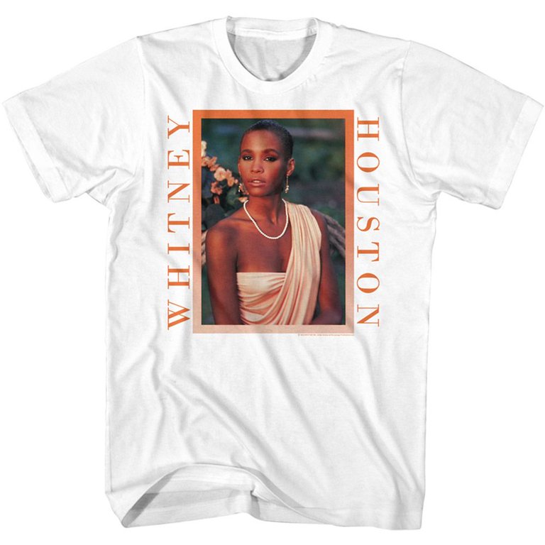 Whitney Houston Whitney Peachy Border White Adult T-Shirt