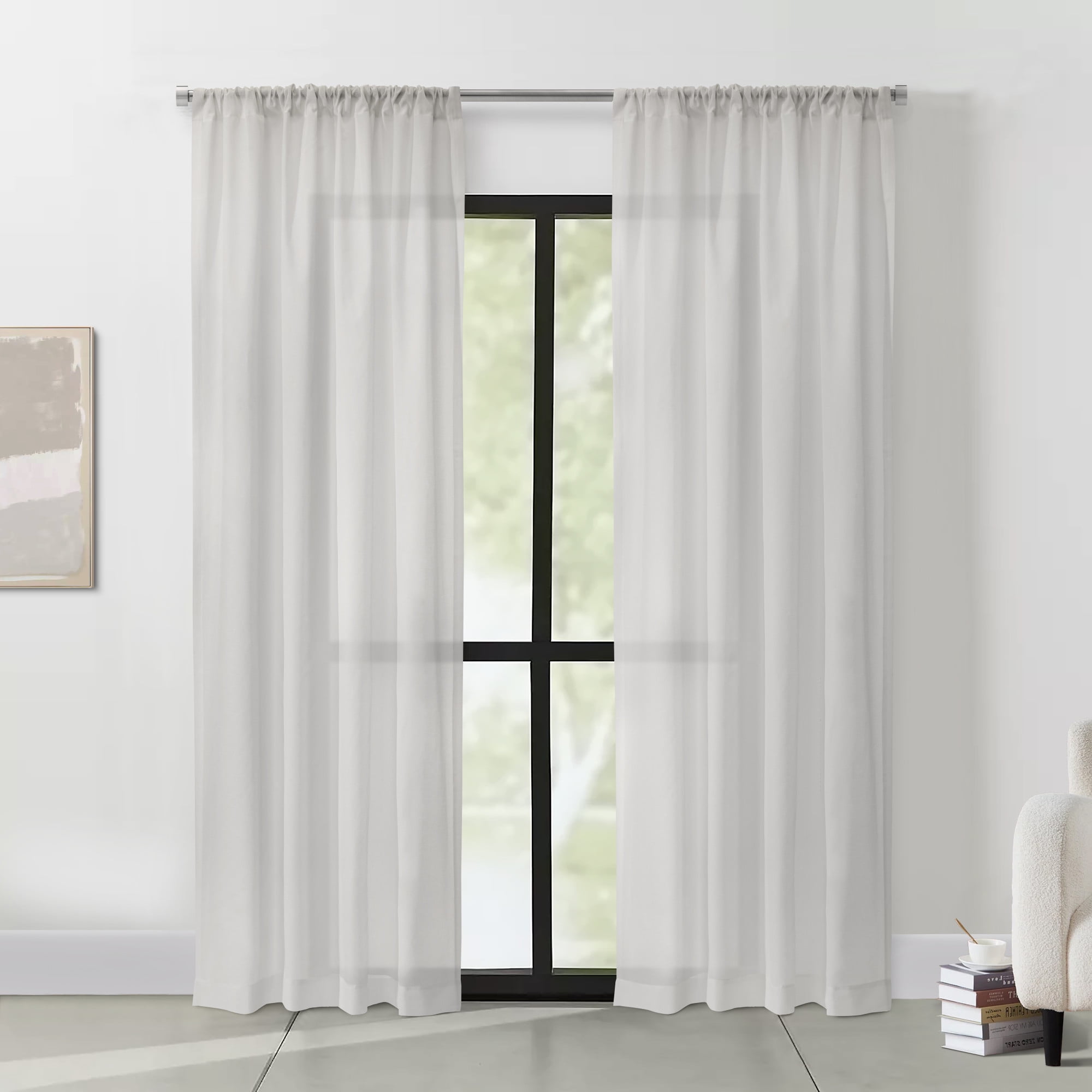 Whitney White Sheer Polyester Rod Pocket Curtain Panel 50" x 63"