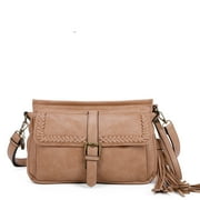 Whitney Womens Vegan Leather Laced Flap Messenger Crossbody Bag by Ampere Creations - Sand