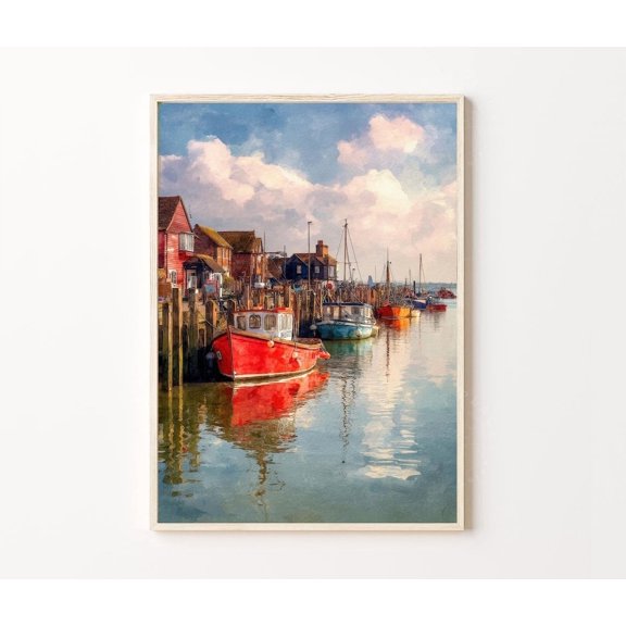 Whitstable England Harbor Boats Coastal Wall Art Home Decor