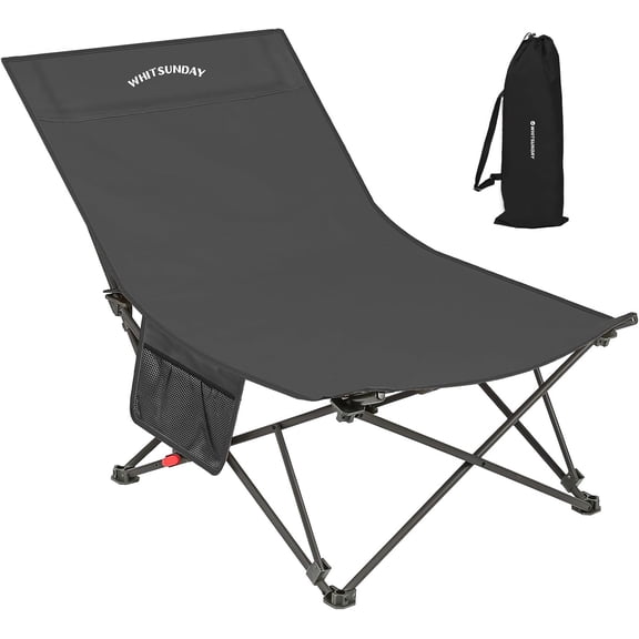 Whitsunday Camping Lounge Chair, 3 Adjustments Reclining Camping Chair, Lawn Chairs Folding Chair with Side Pocket for Camping, Beach, Picnic Grey