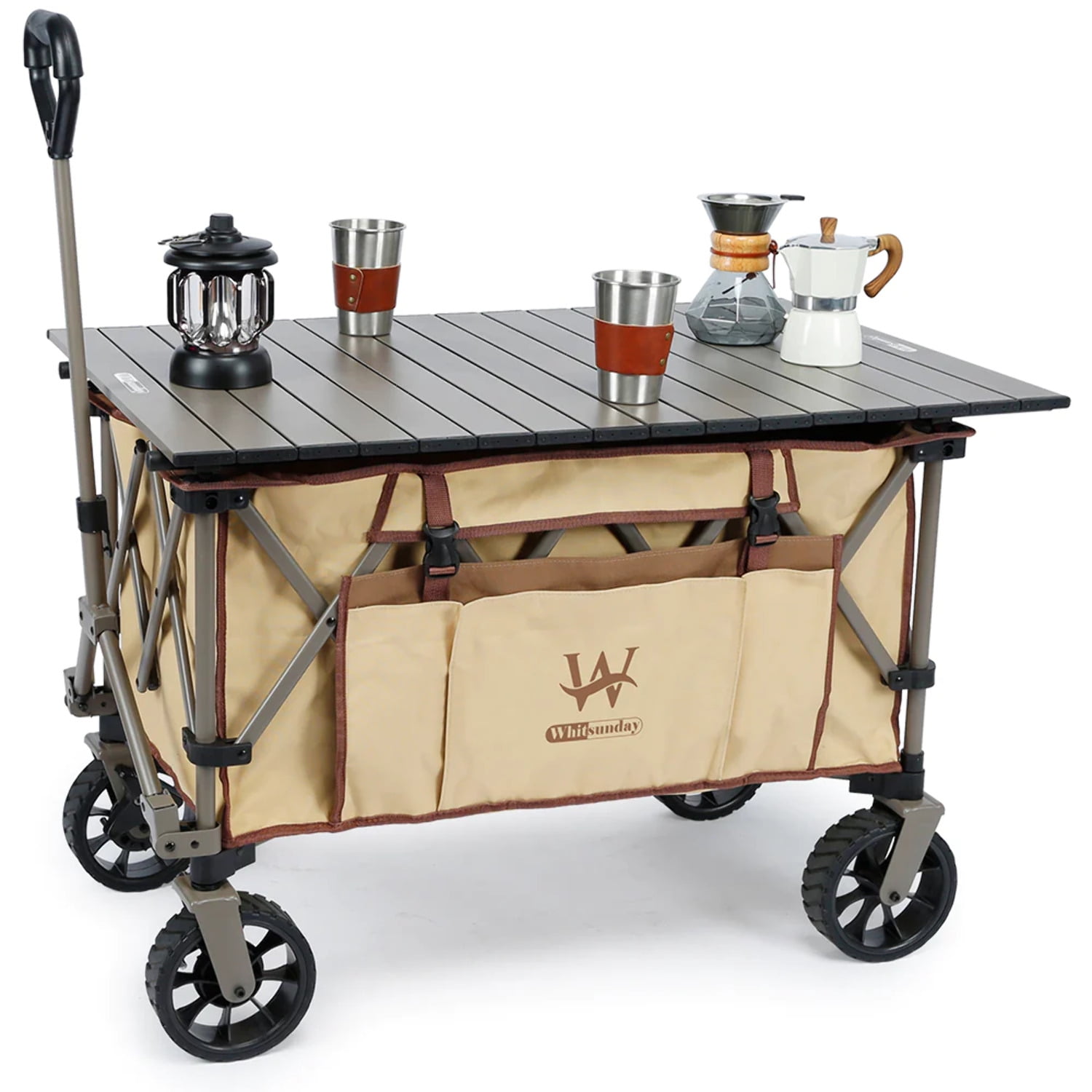 Khaki Folding Wagon with Aluminum Table Plate