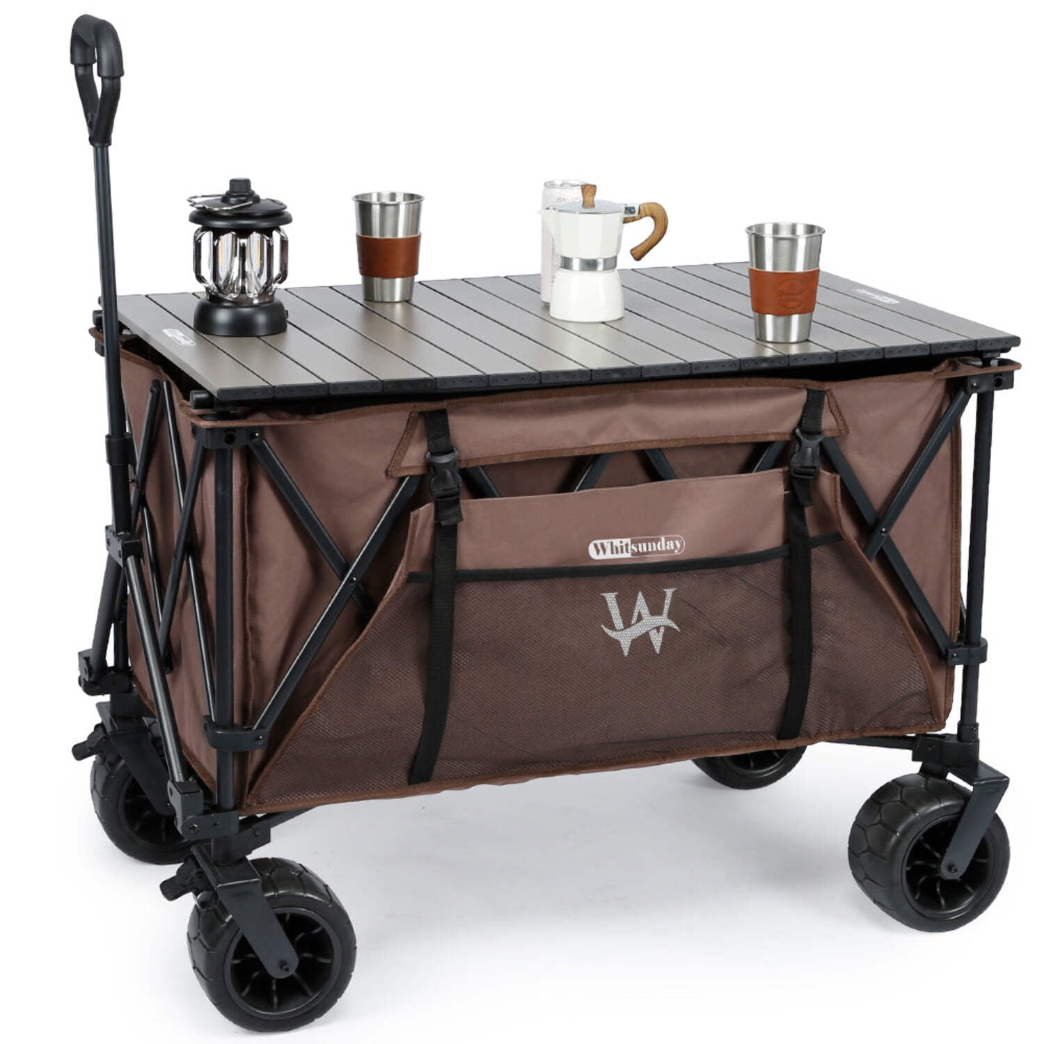 Whitsunday Moko Brown Heavy Duty Folding Wagon with Aluminum Table Plate