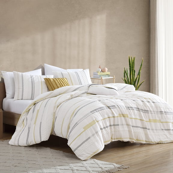 Whitten 5 PC King Riverbrook Home Whitten 5 PC Stripe Jacquard Gold/Ivory/Gray - King - 5 Piece