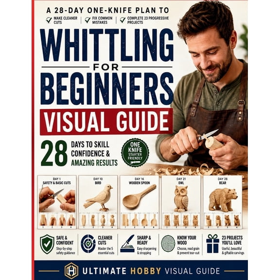 Whittling for Beginners Visual Guide: A 28-Day One-Knife Plan to Make Cleaner Cuts, Fix Common Mistakes, and Complete 23, (Paperback)