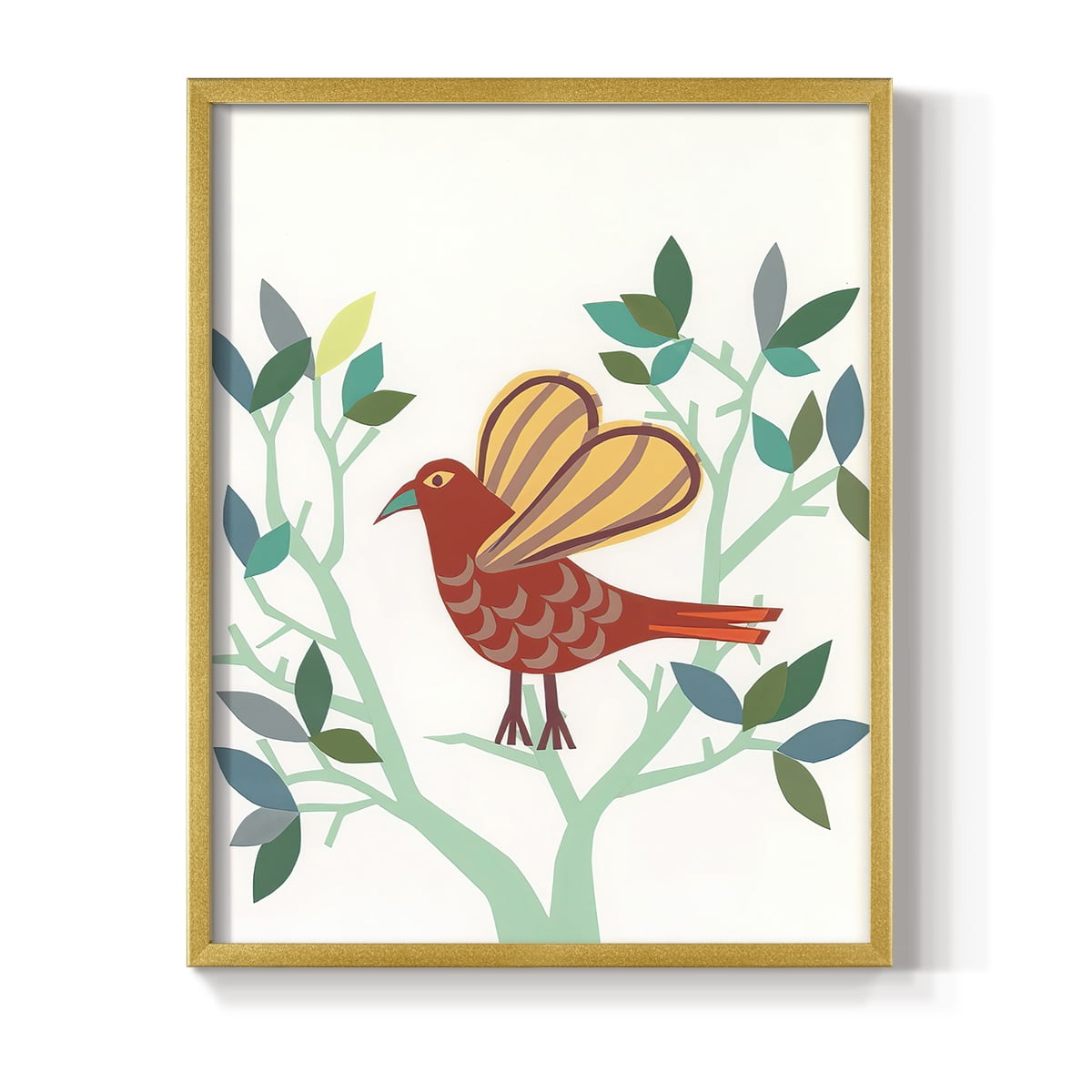 Whitty Bird I Framed Print in Gold Solid Wood 16 x 20 Framed Print