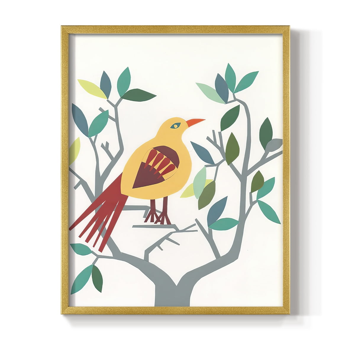 Whitty Bird III Framed Print in Gold Solid Wood 16 x 20 Framed Print