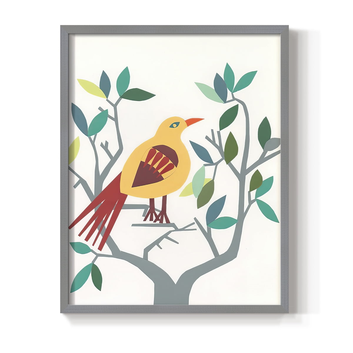 Whitty Bird III Framed Print in Gray Solid Wood 22 x 28 Framed Print