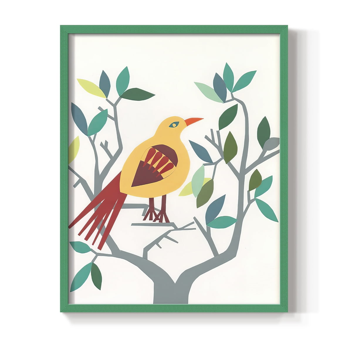 Whitty Bird III Framed Print in Green Solid Wood 8 x 10 Framed Print