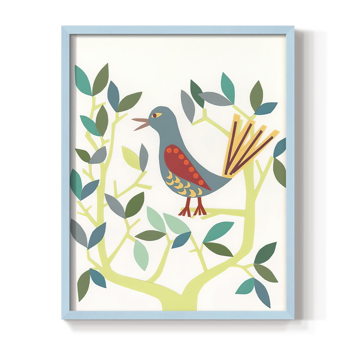 Whitty Bird IV Framed Print in Blue Solid Wood 8 x 10 Framed Print