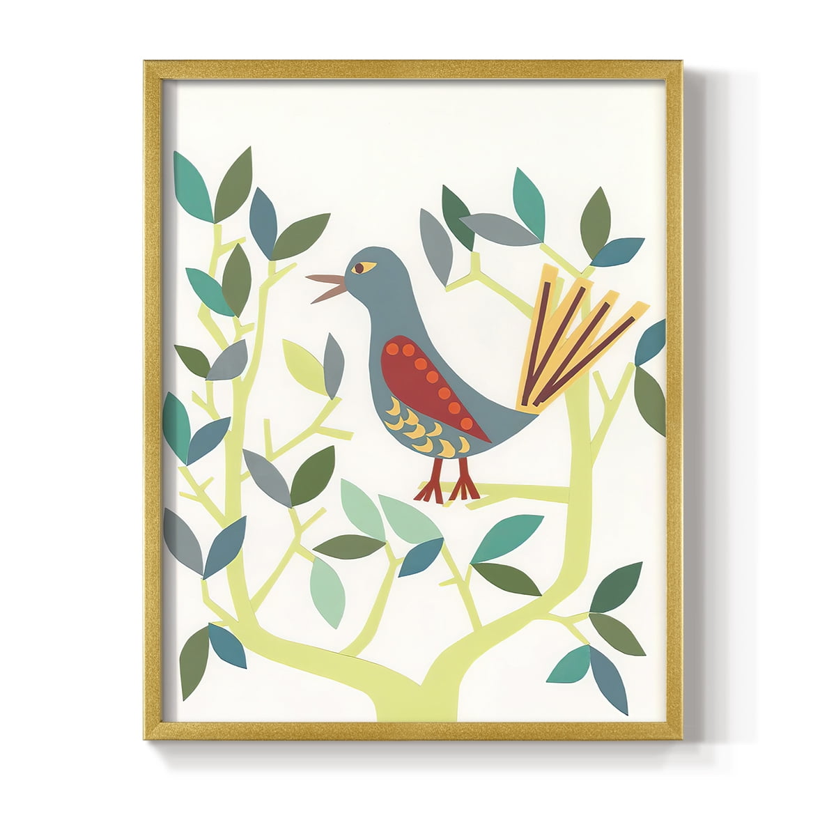 Whitty Bird IV Framed Print in Gold Solid Wood 16 x 20 Framed Print