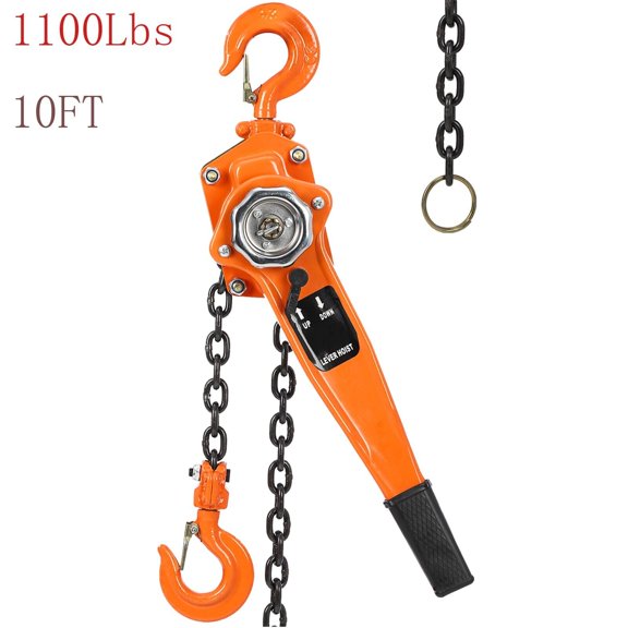 WhizMax 0.5T Lever Block Steel Chain Hoist Manual Ratchet 1100lb 10FT G80 Chain Lifter