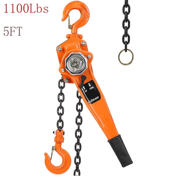 WhizMax 1/2 Ton Lever Block Steel Chain Hoist Manual Ratchet 1100lb 5FT G80 Chain Lifter