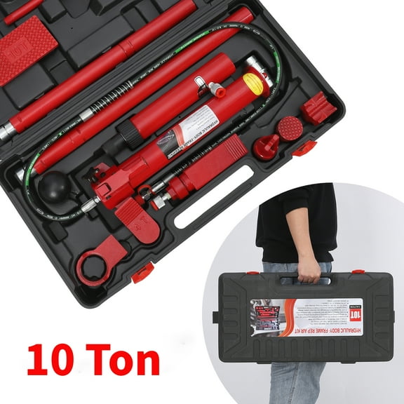 Garvee 10 Ton Hydraulic Jack,Porta Power Kit with 1.2M Oil Hose,Portable Storage Box for Car Repair,Truck,Farm