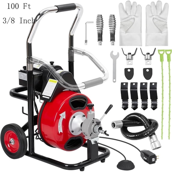 WhizMax 100Ft 3/8" Drain Cleaner Machine Automatic Electric Drain Auger Snake W/ 4 Cutte