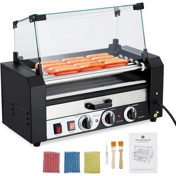 WhizMax 1050W Electric Hot Dog Roller Grill, 12 Hot Dog Capacity, 5 Roller BBQ