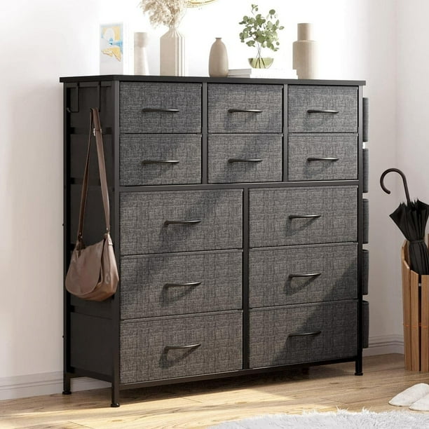 WhizMax Wide Long 12 Drawer Dresser, Fabric Storage Organizer with Wood Top, Side Pockets & Hooks, Grey - Walmart Business Supplies WhizMax Wide Long 12 Drawer Dresser, Fabric Storage Organizer with Wood Top, Side Pockets & Hooks, Grey - Walmart Business Supplies