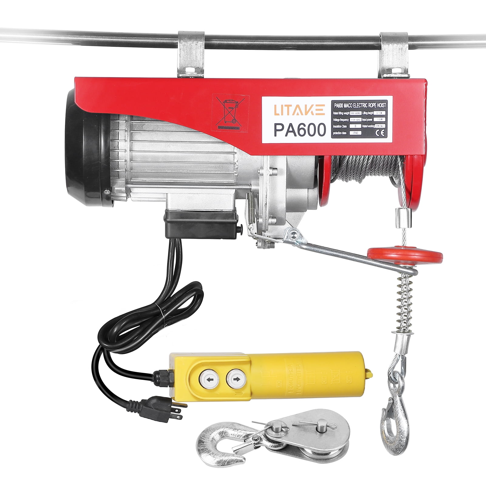 WhizMax 1320 lbs Lift Electric Hoist Crane Remote Control Power System ...