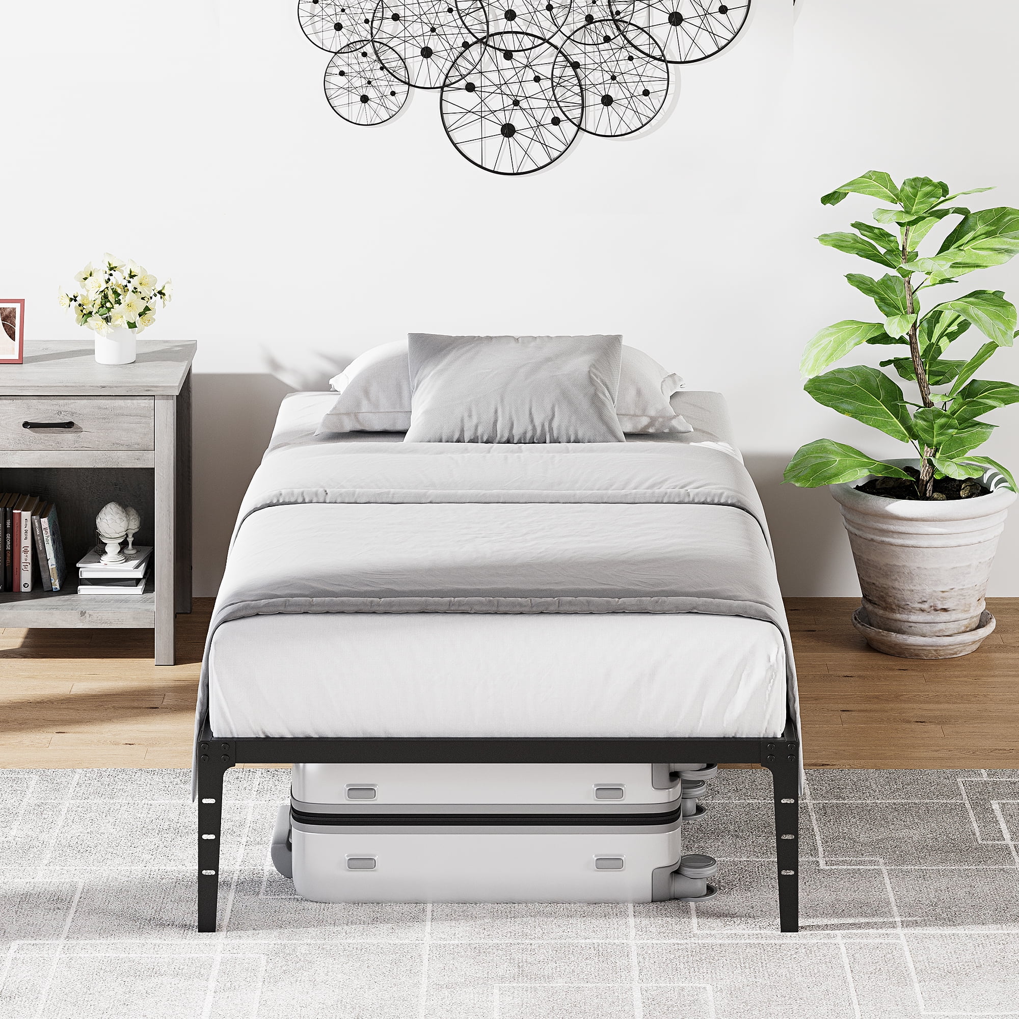WhizMax 14 Inch Twin Black Metal Platform Bed Frame with Slats