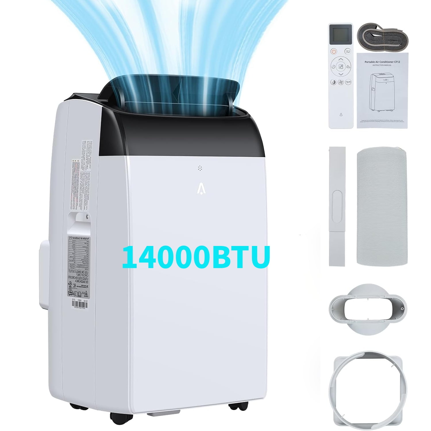Garvee 10000 BTU (14000 ASHRAE) 115V Smart Portable Air Conditioner with Remote, 3-In-1 Stand up AC Units, Covers up to 750 Sq. ft., White & Black