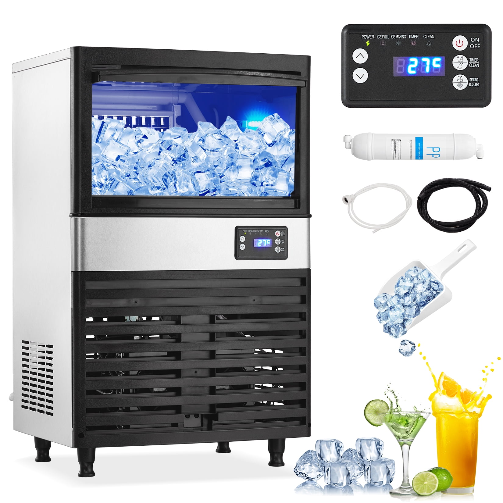 WhizMax 150lbs/24h Commercial Ice Maker Machine, Freestanding/Under