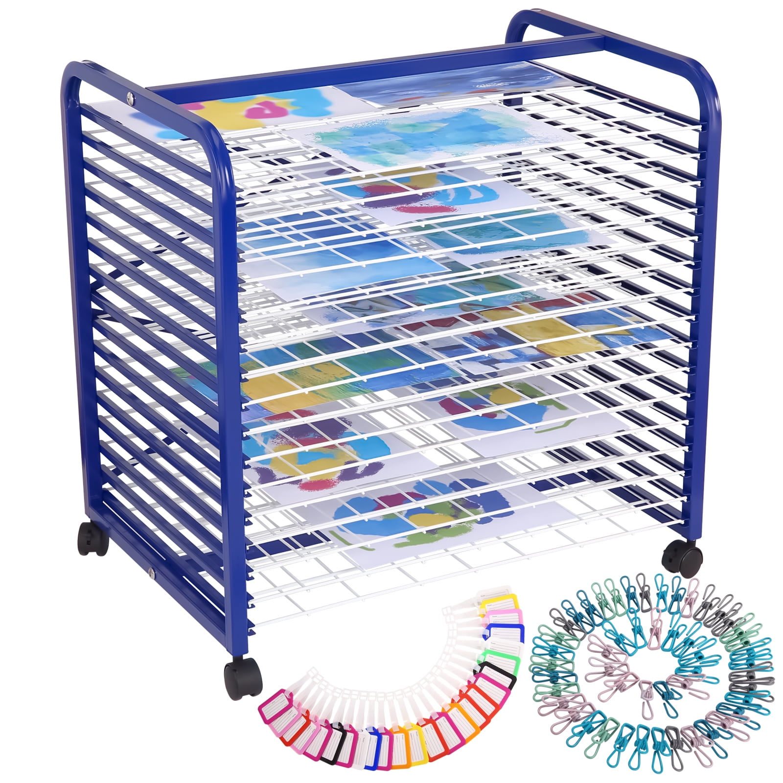 WhizMax 16 Art Drying Racks Mobile Paint Rack with Lockable Wheels
