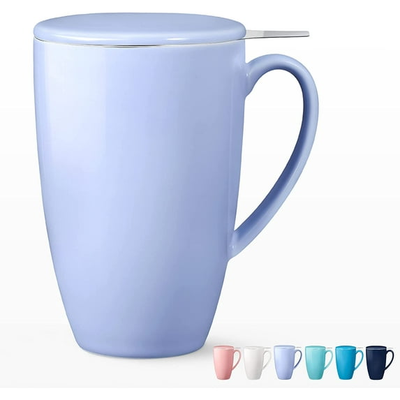 Garvee 16oz Tea Cup with Lid and Infuser, 500ml Tea Infuser Mug with Handle Ceramic Cup with Filter for Tea, Milk, Coffee, Loose Leaf Tea Infusers, Purple