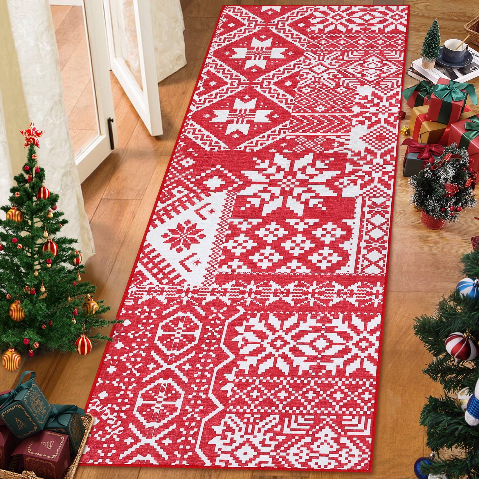 WhizMax 2' x 6' Christmas Runner Rug Kitchen Long Runner Rug Xmas