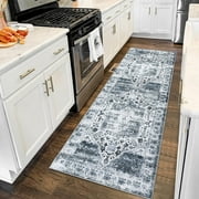 Garvee 2' x 6' Hallway Runner Rug Vintage Persian Rug Indoor Floral Pattern Distressed Carpet Bedsides Thin Rug Chenille Mat for Kitchen, Gray
