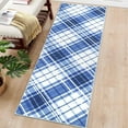 thumbnail image 1 of Garvee 2' x 6' Modern Plaid Runner Rug Kitchen Geometric Runner Rug Farmhouse Stripe Bedroom Rug Hallway Low Pile Non Slip Floor Mat, Blue, 1 of 7