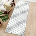 thumbnail image 1 of Garvee 2' x 6' Modern Plaid Runner Rug Kitchen Geometric Runner Rug Farmhouse Stripe Bedroom Rug Hallway Low Pile Non Slip Floor Mat, Light Gray, 1 of 7
