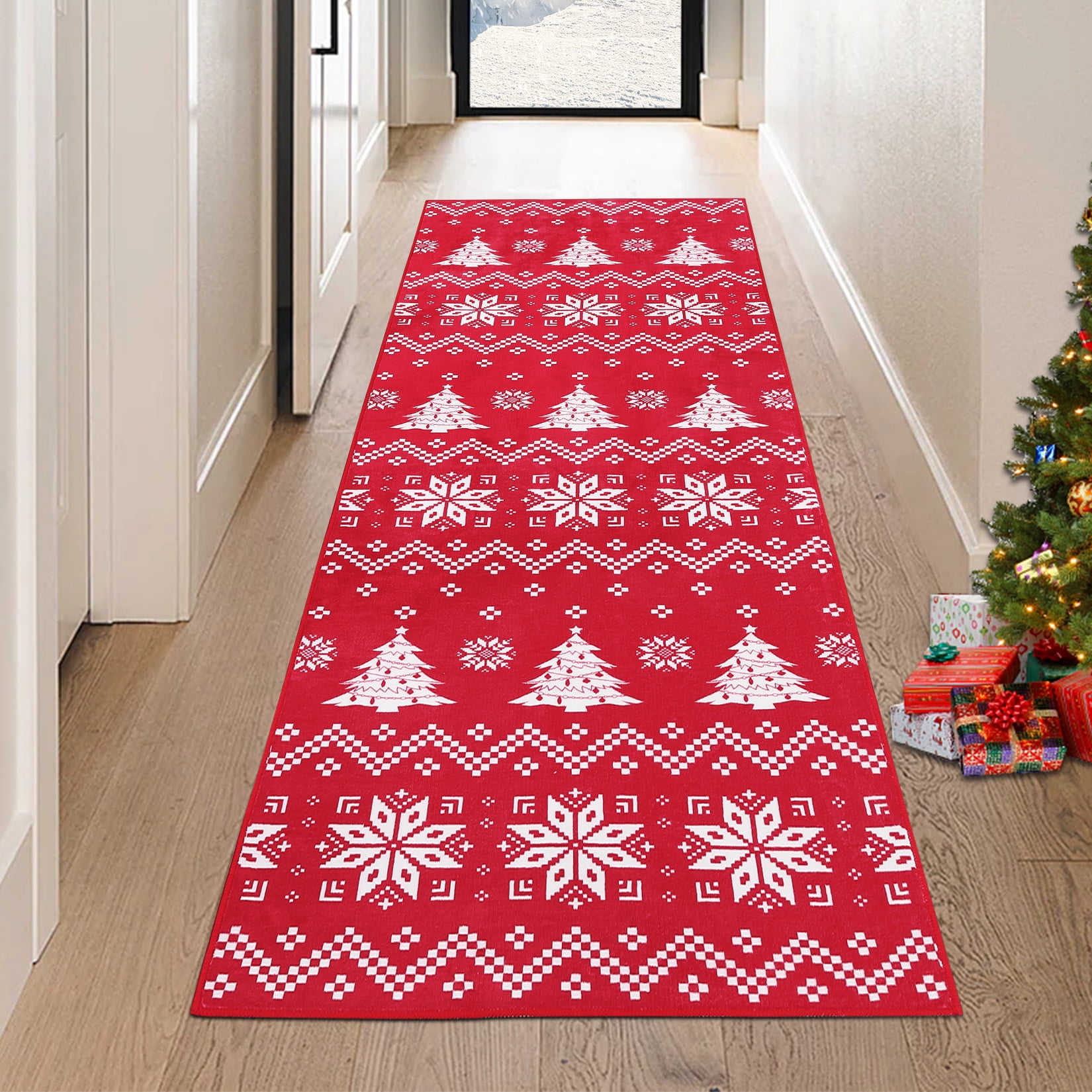 WhizMax 2' x 8' Christmas Runner Rug Boho Xmas Holiday Decorative Rug