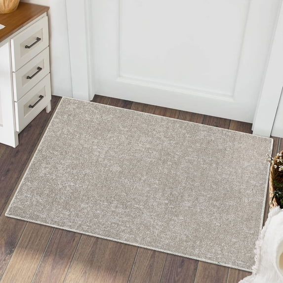 WhizMax 2'x3' Entryway Non-Slip Area Rug Modern Solid Jacquard Textured Rug Farmhouse Door Mat Soft Low Pile Rug for Front Door, Taupe