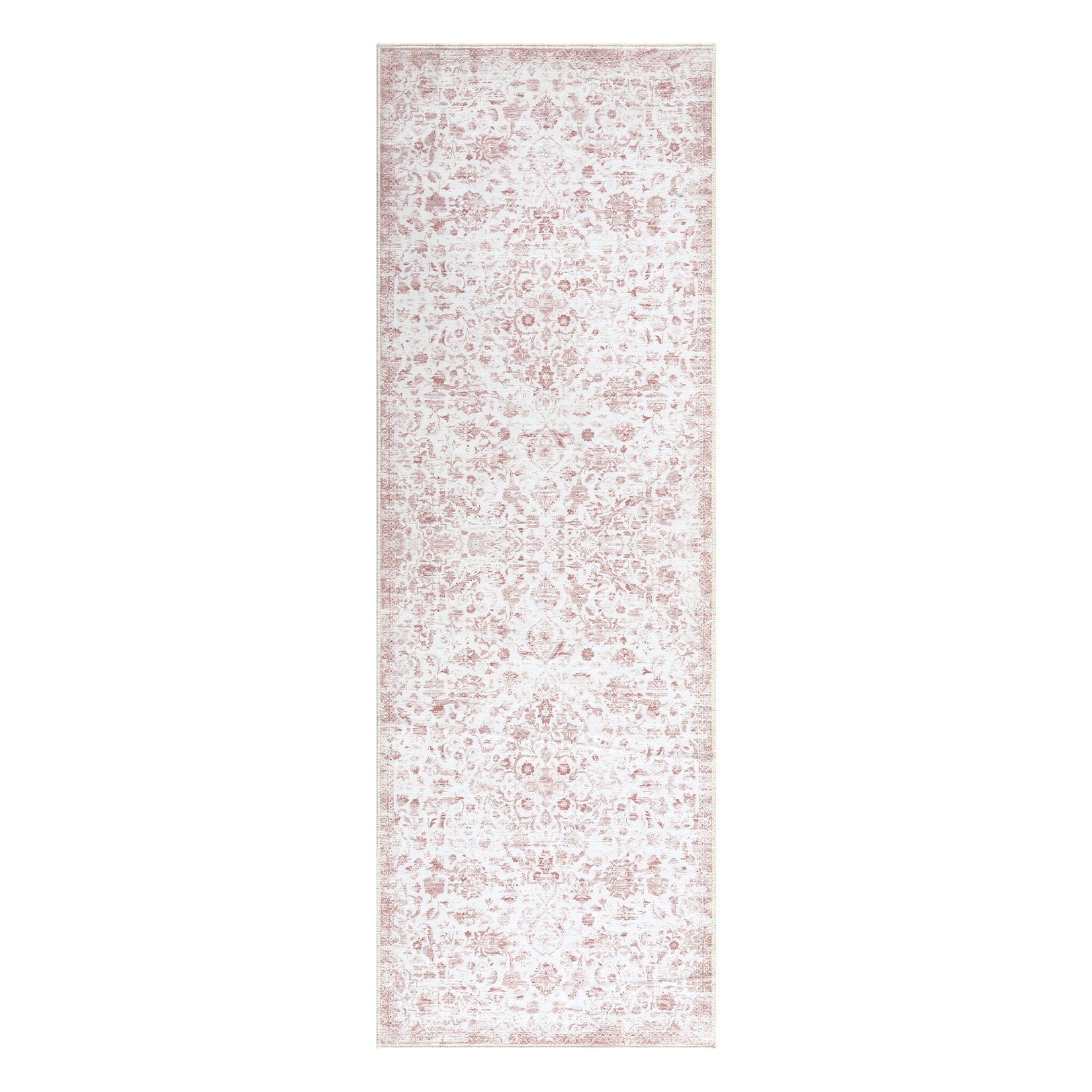 Garvee 2'x6' Hallway Runner Rug Vintage Floral Print Kitchen Runner Rug Soft Anti-Slip Indoor Bedroom Rug Runner for Laundry, Pink