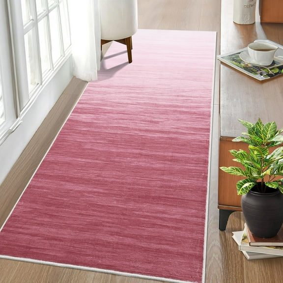 Garvee 2'x6' Long Runner Rug Modern Ombre Rug Bedsides Runner Rug Non-Skid Low Pile Floor Mats Indoor Washable Rug for Laundry Hallway, Pink
